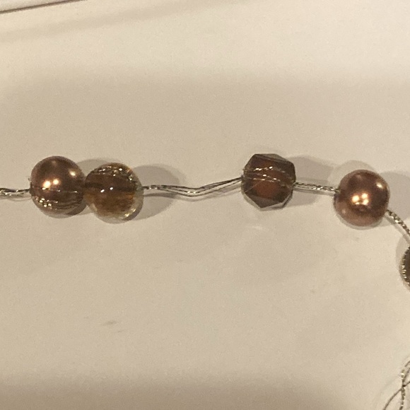 Triple Silver Strand Multi-Coloured Bronze Crystal Bead Bracelet & Earrings - Picture 6 of 8